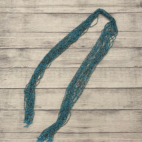 Vintage Turquoise Seed Bead Fringe Belt Hippie Boho Festival